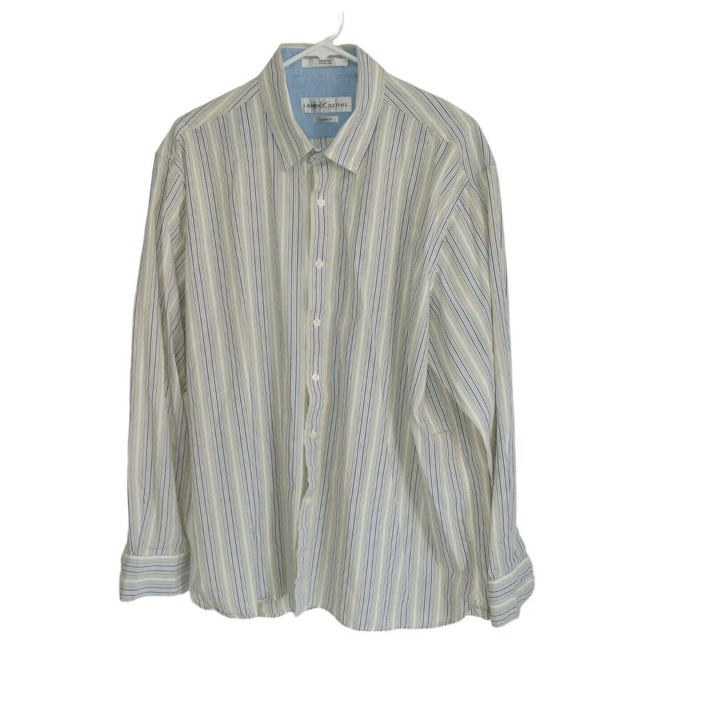 Henry Grethel Classic Fit Mens Dress Shirt XL Beige Stripes